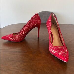 Red Lace and Rhinestone INC Heels